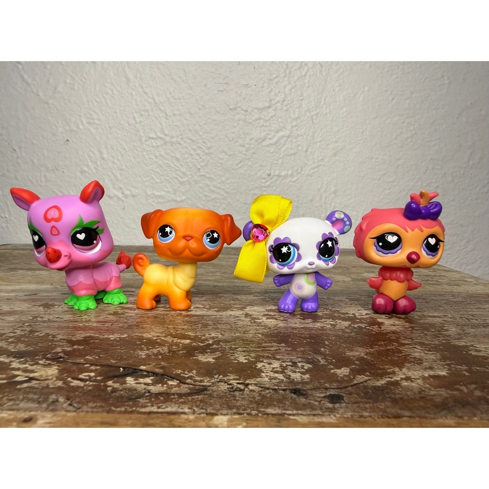 Littlest Pet Shop LPS Set of 4 Collectible Toys Rhino Pug Panda Owl